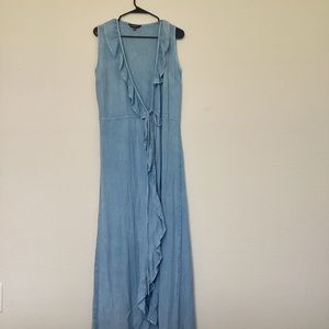 Style Envy Dress Blue Wrap Medium Ruffle Tie Women's Maxi